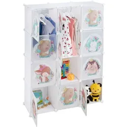 Relaxdays Kinder Steckregal mit Kleiderstangen Weiß,Braun,Grün