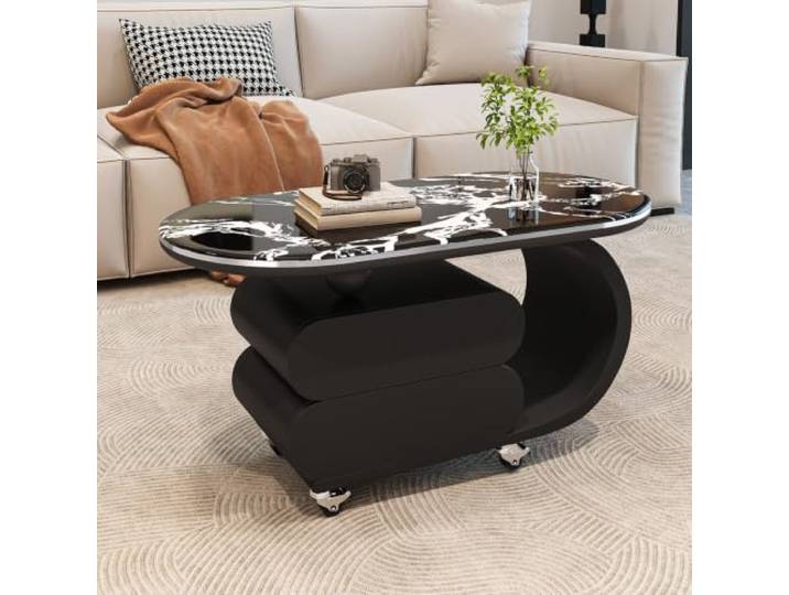 VSLreoiFX Moderner Couchtisch mit Schubladen – Couchtisch aus Sinterstein mit Stauraum