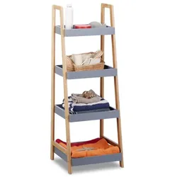 Relaxdays Bambus Badregal mit 4 Ablageflächen Grau,Hellbraun