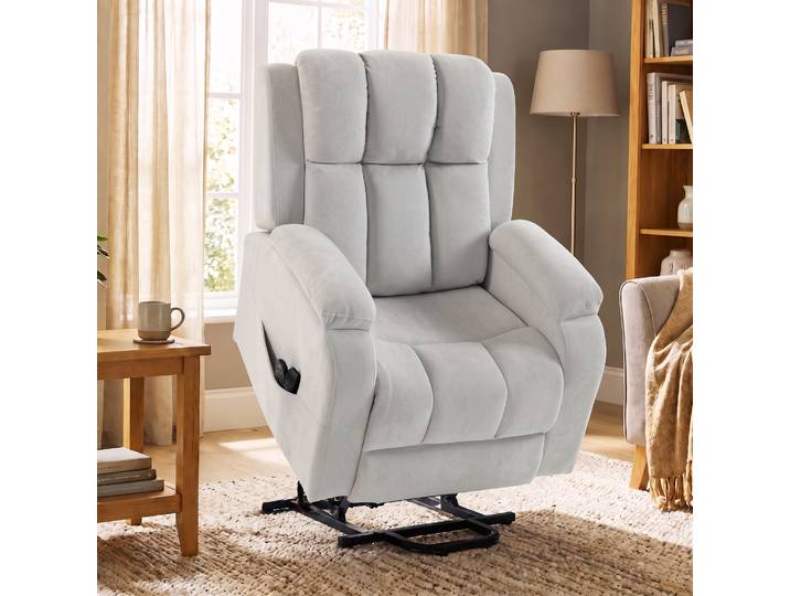 HOMCOM Fauteuil Releveur Massant Chauffant Velours Gris Clair