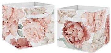 Sweet Jojo Designs Boho Shabby Chic Floral Girl Foldable Fabric Storage Bins Ivory Bohemian Vintage Garden Watercolor Flower Nature Elegant Rose
