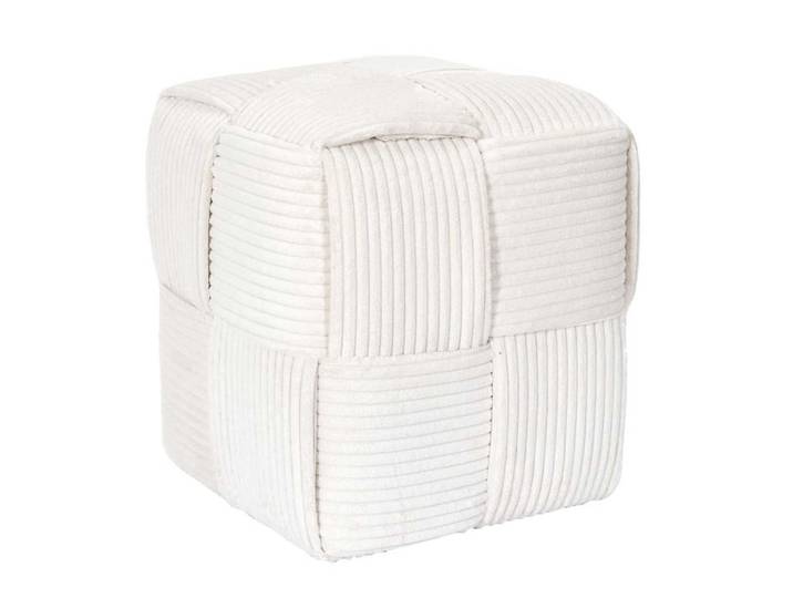 Pouf cube en velours côtelé tressé coloris crème