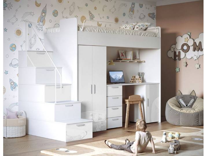 Lukas Möbel Hochbett Hochbett Alice Hochglanz mit Farbauswahl Hochglanz-Fronten