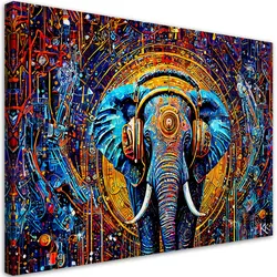 LEINWANDBILD Elefant im Kopfhörer Abstraktion 100x70cm