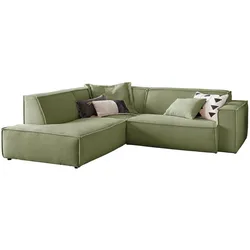 KAWOLA Sofa SAMU Ecksofa Cord olivgrün Recamiere links