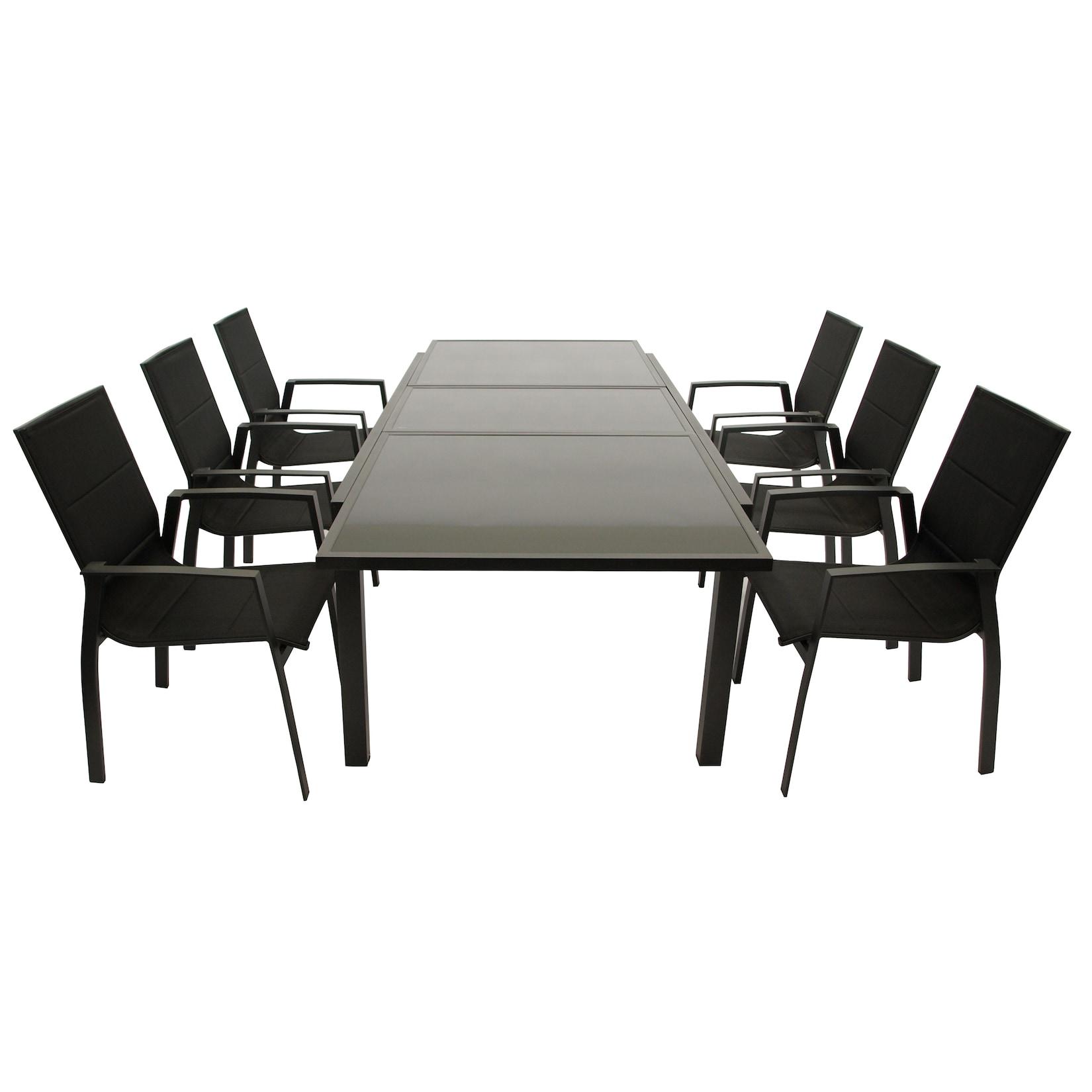 Garnitur TORINO 7-teilig, Aluminium anthrazit + Glas + Kunstgewebe schwarz