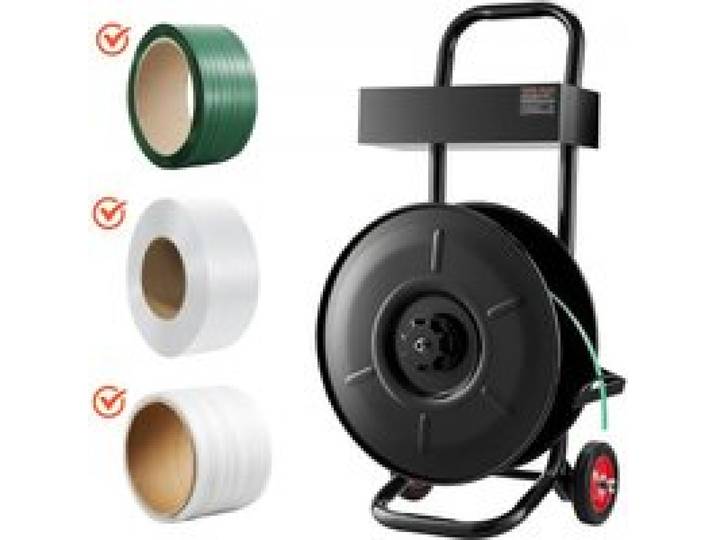 VEVOR Abrollwagen, passend für PET-/PP-/Polyester-Umreifungsrollen mit 203 mm Kerngröße, Umreifungsspender mit verbessertem Bremssystem, integrierte geräumige Ablage für Werkzeuge
