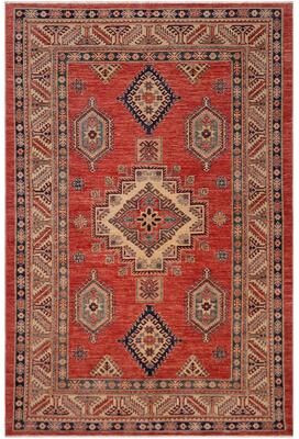 Treasured Knots Rustic Super Kazak Cairo Rust/Beige Hand Knotted Wool Rug - 5'4'' x 7'7''