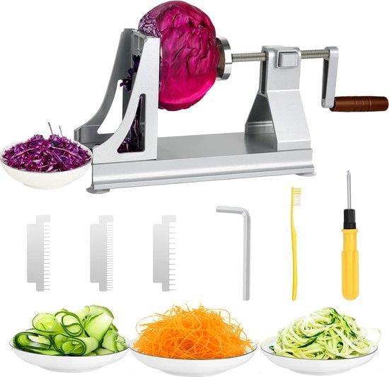 Unyqoos spiraalsnijder voor groenten met handaandrijving en 3 snijbladen voor wortelen, aardappelen, pompoen en komkommer