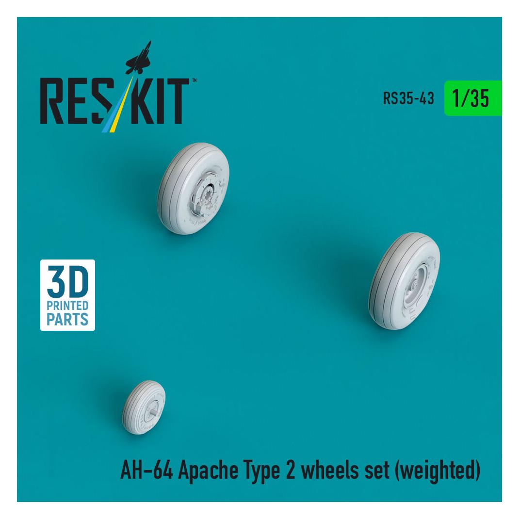 ResKit AH-64 Apache type 2 wheels set (weighted) (3D Printed) (RS35-0043)