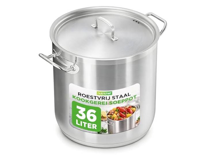 NutriChef Kookpot - Roestvrijstalen Soeppot -40 Liter Soeppan- Zware Inductie Kookpan met Deksel en Sterke Handvaten- Stoofpot-Compatibel met de meeste Kookplaten