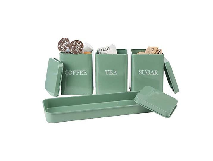 Ensemble de 4 boîtes de cuisine pour café, thé, sucre, stockage de sucre, boîte en étain