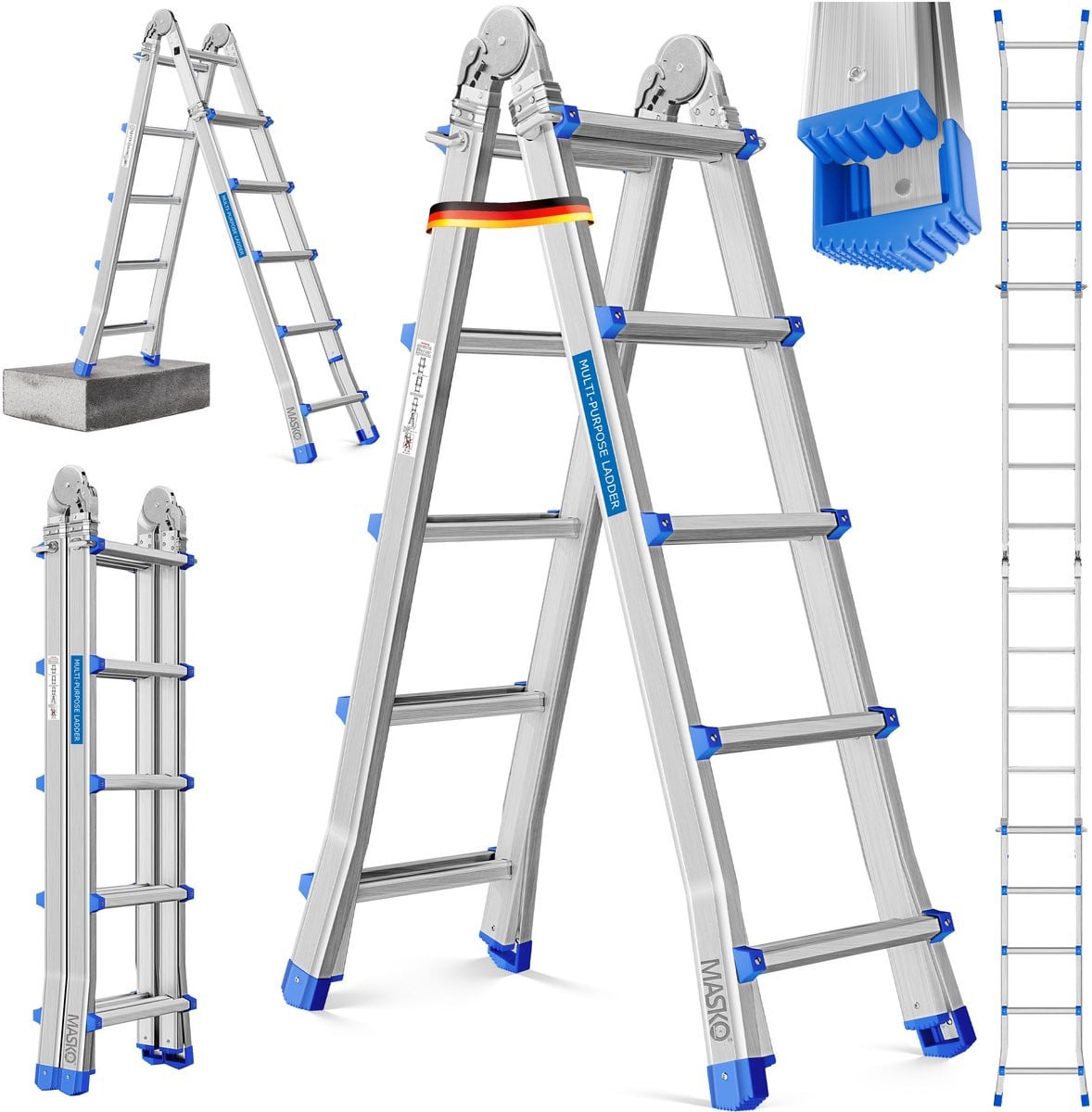 MASKO® Multifunctionele Telescopische Aluminium Ladder 5,10m - Zilver/Blauw