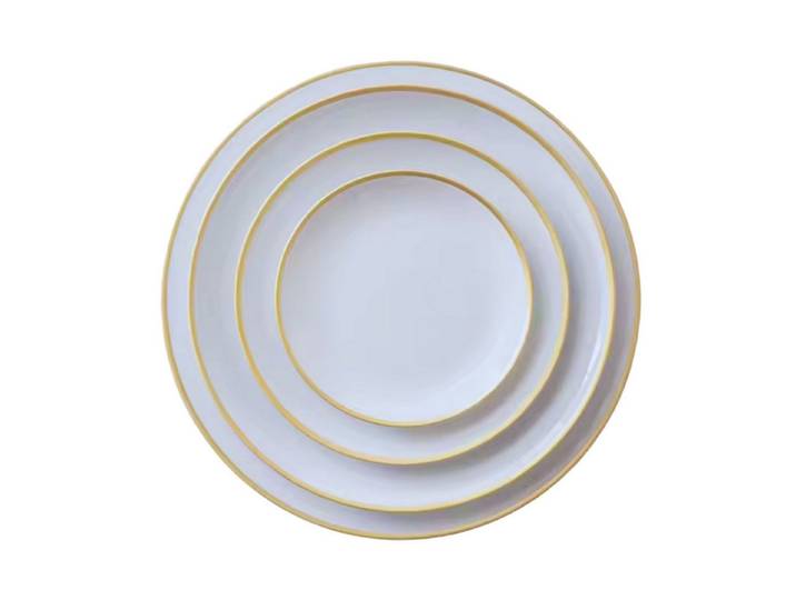 Quality Elegance Speiseteller Fine Bone China Weiß mit Goldrand, 43% Knochenasche, (4 St), Platzteller, Essteller, Dessertteller und Brotteller