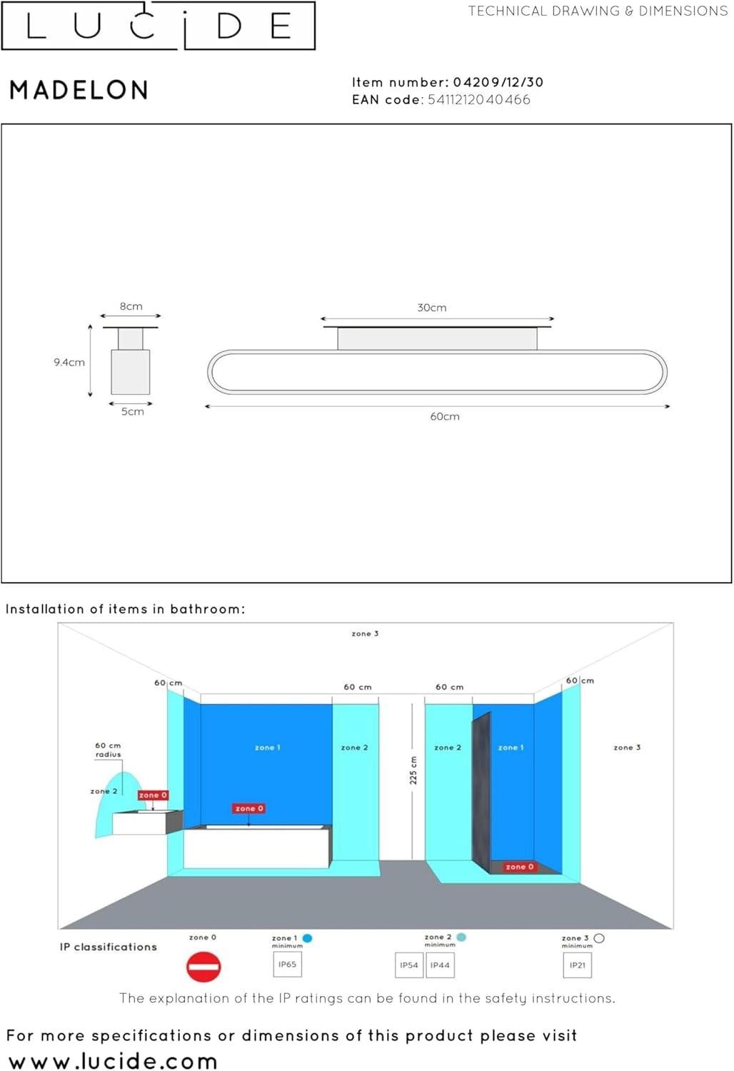 Lucide Madelon Wandlamp voor Badkamer - Zwart - LED - Warmwit - IP44