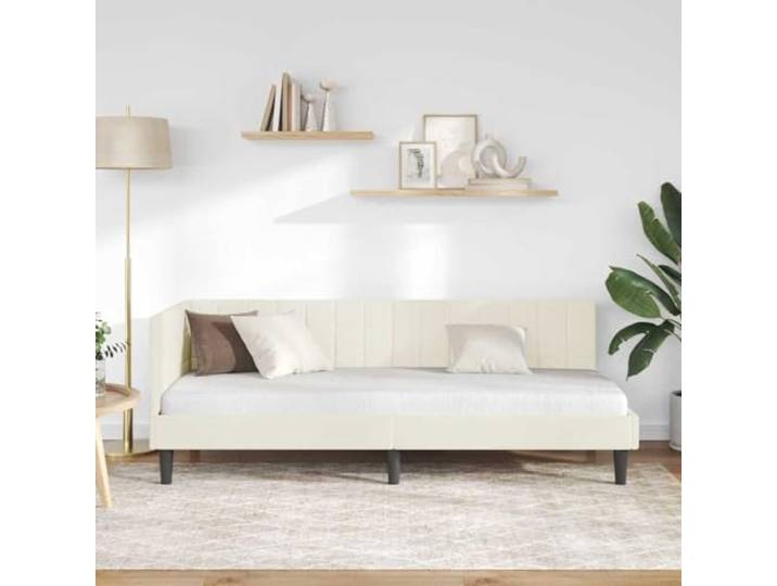 KTHLBRH Eckbettrahmen Creme 80 x 200 cm Platzsparendes Design, Schlafsofa, wendbares Kopfteil, Basis aus Sperrholz