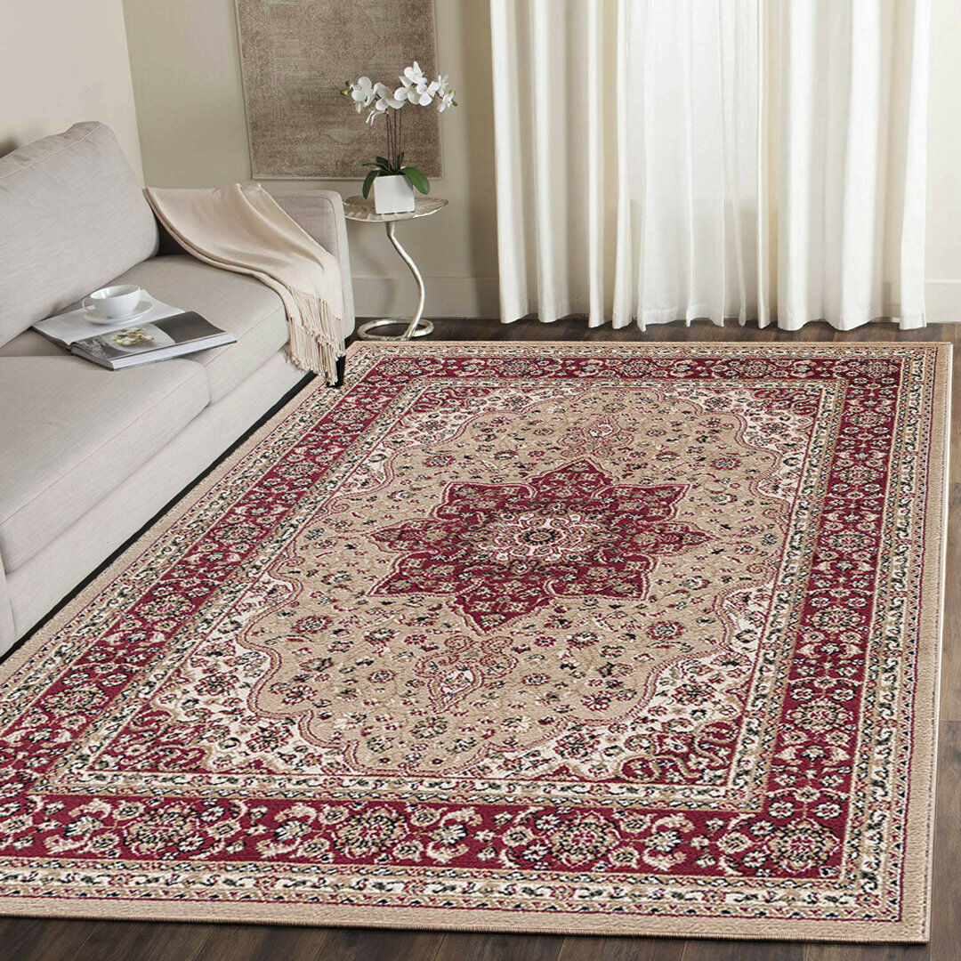 Latitude Vive Huffman Oriental Area Rug Beige/Red Round 120cm