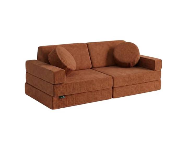 Kindersofa, ausklappbar, 2-Sitzer, umbaubar in ein Beistellbett, Spielplatz, Sessel, Bodenmatratze – ideales Geschenk für Kinder – unendliche Spielmöglichkeiten (Terracota, 2-Sitzer)