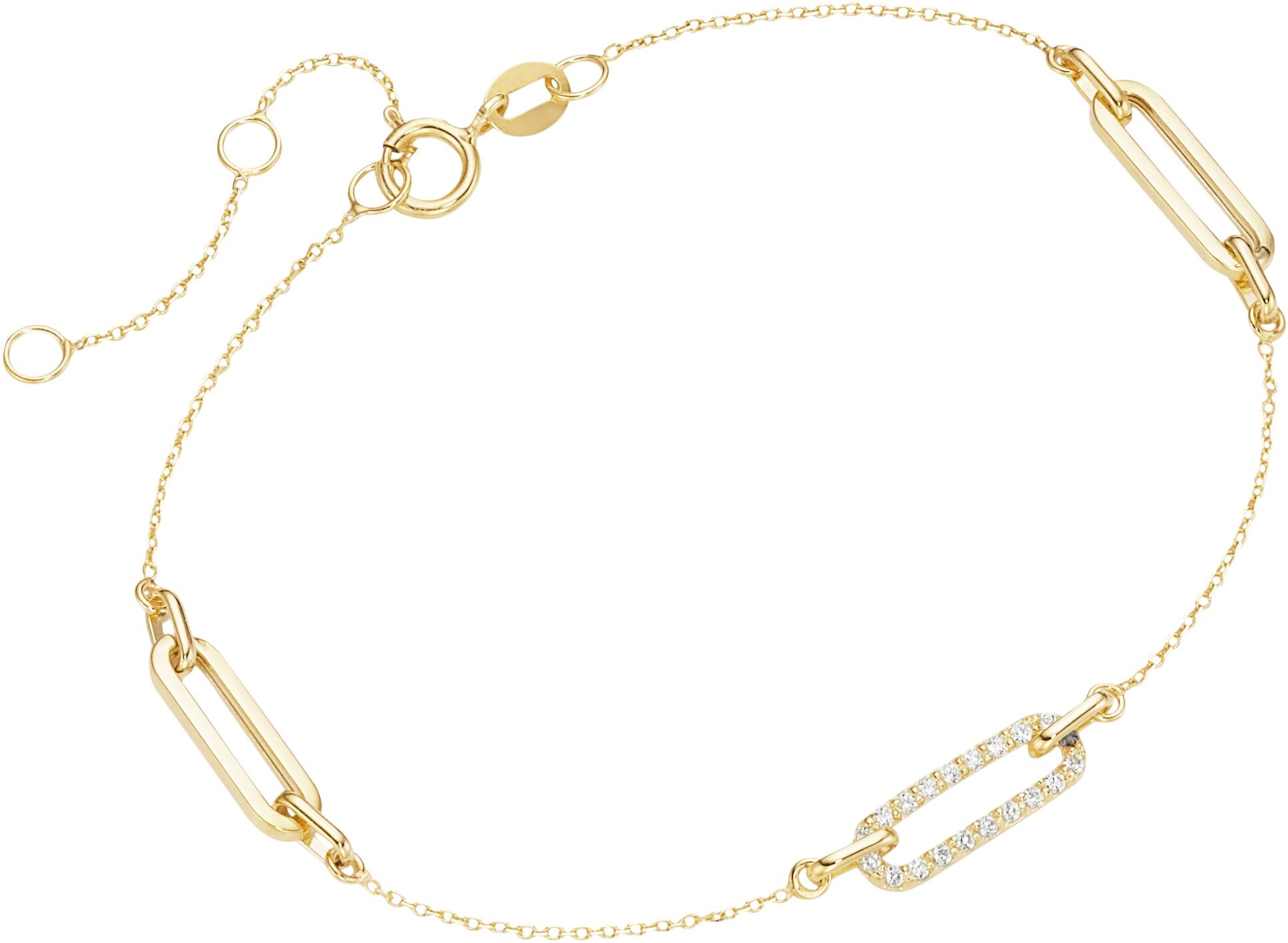 Armband LUIGI MERANO "mit länglichen Gliedern, Zirkonia Steinen, Gold 375", gold, Armbänder, Damen, 19cm, Gliederarmband