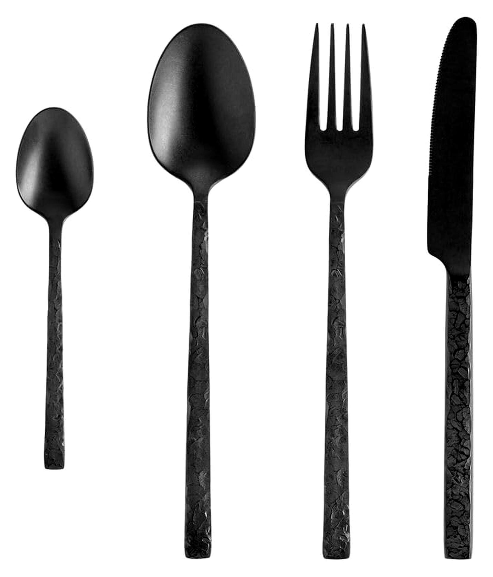 48-teiliges Besteckset SLATE, schwarze PVD-Beschichtung, Oberfläche in Schiefer-Optik, Chromnickelstahl 18/10