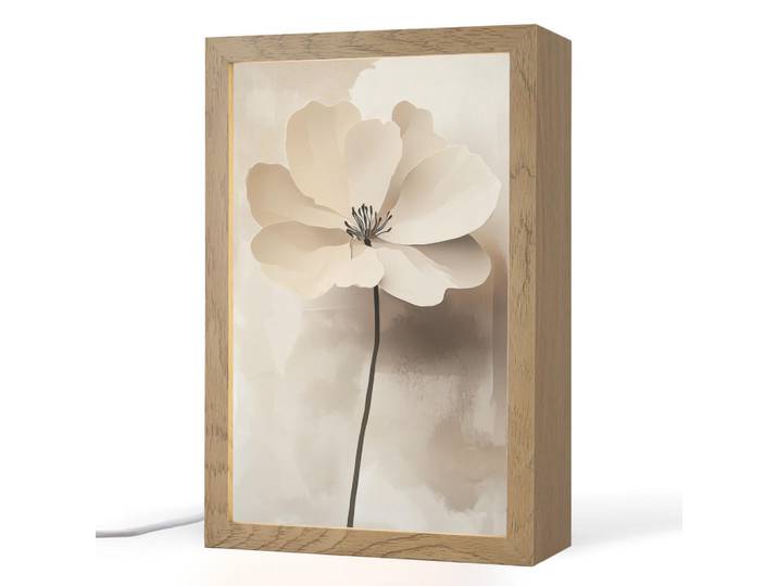 OnlyWow Tischleuchte - Blume - Beige - Farbe - Schatten - 20x30 cm, Alteiche, Holzwerkstoff, Rechteckig, LED integriert, 20x30x8 cm, Lampen & Leuchten, Innenbeleuchtung, Tischlampen