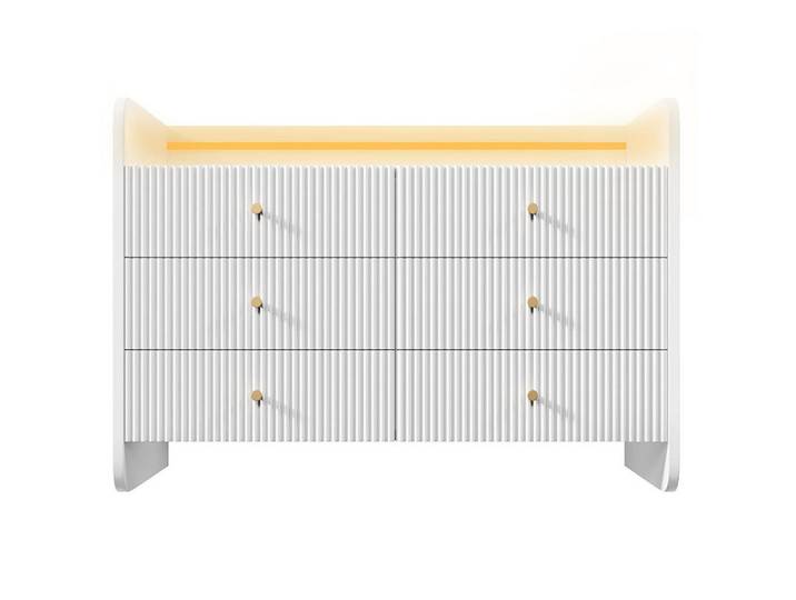 Komhtom Kommode mit LED-Beleuchtung，Wellenförmiges Rillendesign，Weiß, Mode, 40x75x120 cm, Kleinmöbel, Kommoden, Kommoden