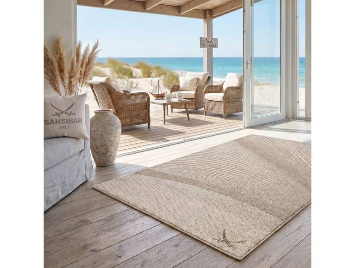 Teppich SANSIBAR Heide SA-038 , beige, B:80cm H:10mm L:150cm, Polypropylen, Teppiche, Teppich, modernes Design, Motiv: gekreuzte Säbel, Wohnzimmer