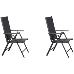 Ebuy24 Kelly 2 x Gartenstuhl, justierbarer Rücken, 7 Positionen schwarz/grau.