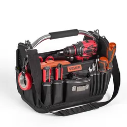 VEVOR Offene Werkzeugtasche 33x20x25cm, Aufbewahrungstasche mit 14 Innen- & 19 Außenfächern, Wasserfester Werkzeug-Organizer aus Polyester mit Schultergurt & Tragegriff, Werkzeugtrage für Handwerker