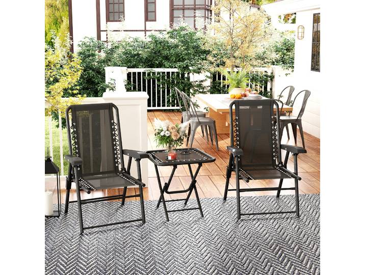 Outsunny Ensemble Bistrot 3P Acier Pliant Jardin Noir