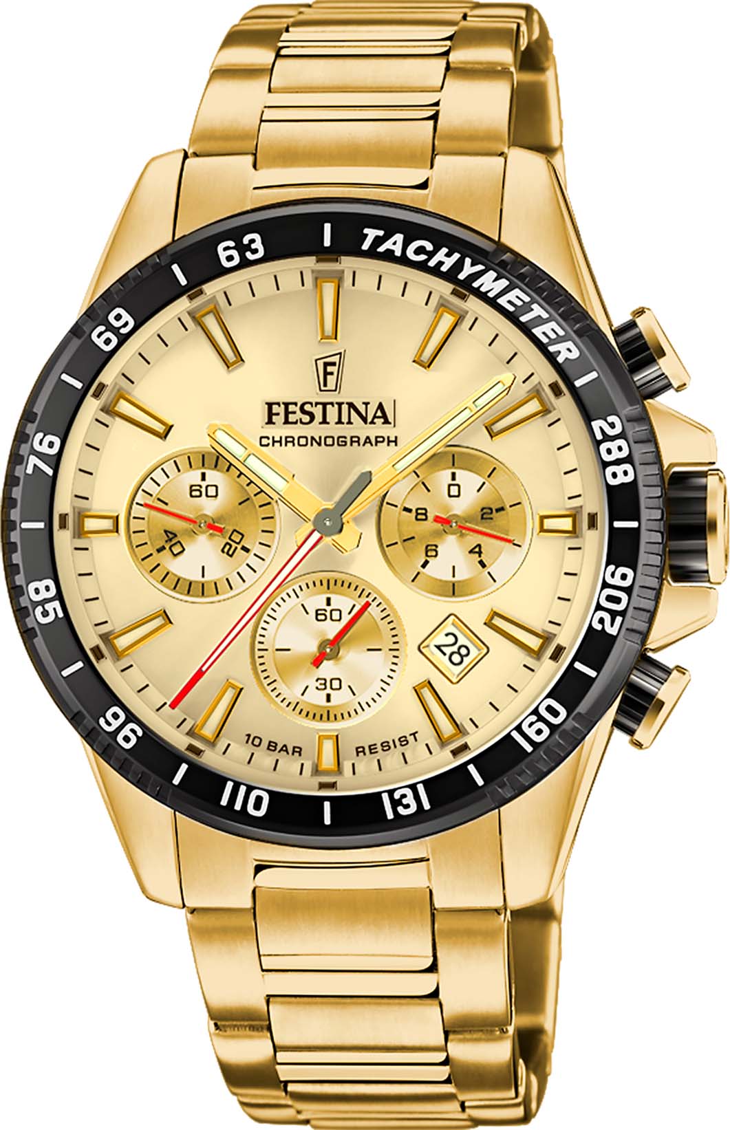 Chronograph FESTINA "Timeless Chronograph", gold (goldfarben, goldfarben, goldfarben), Armbanduhren, Herren, goldfarben, Chronograph, Armbanduhr, Quarzuhr, Herrenuhr, Stoppfunktion, Edelstahlarmband, Topseller