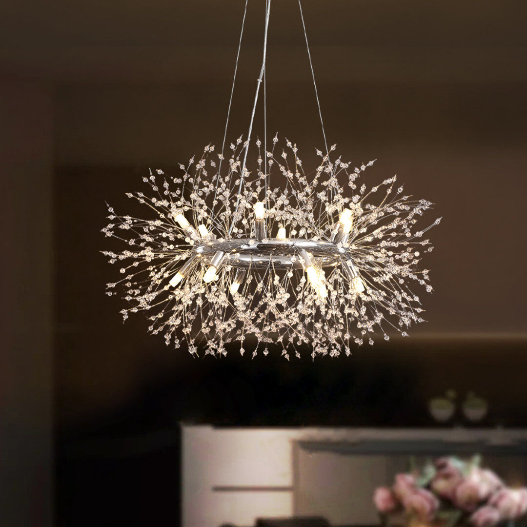Etta Avenue Dandelion 12 - Light Unique Geometric Starburst Sunburst Pendant Chrome 50cm H X 80cm W X 80cm D