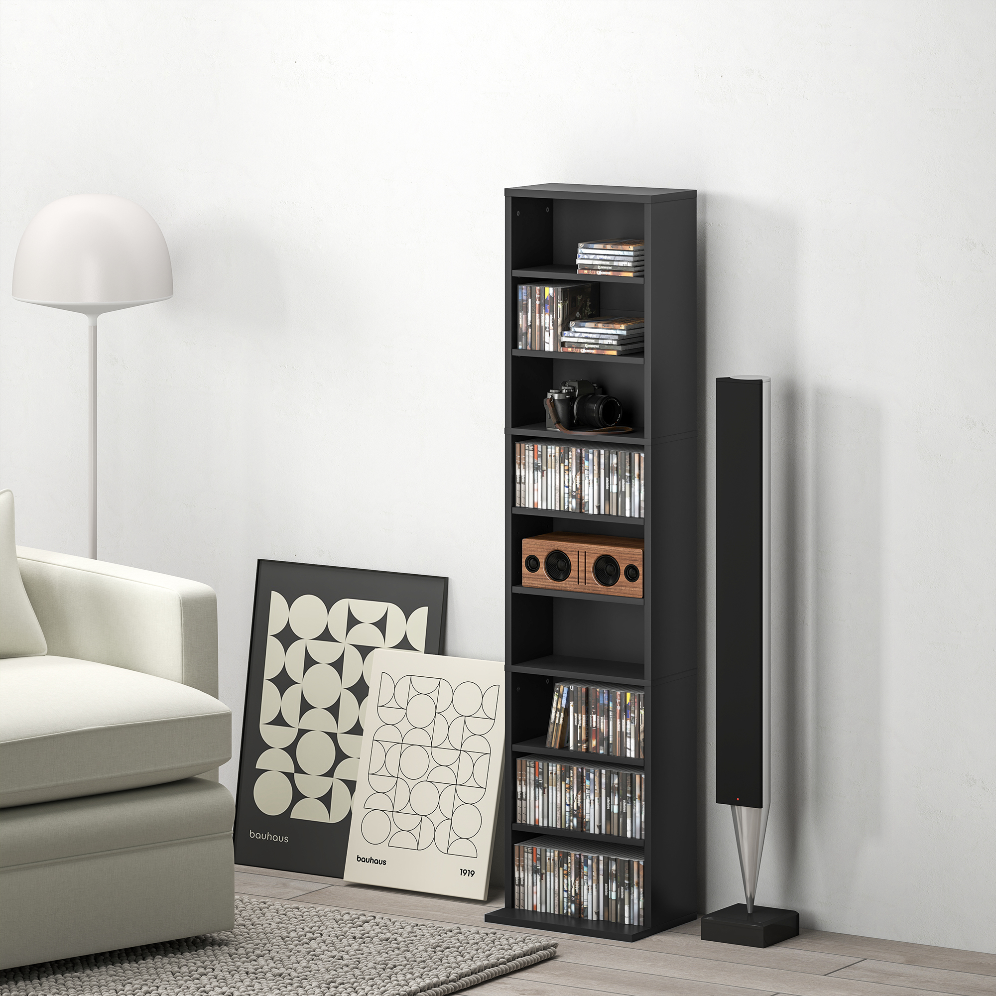 Homcom Scaffale Porta CD con 6 Ripiani Regolabili, Capacità di 260 CD/120 DVD, 33x24x140 cm, Nero