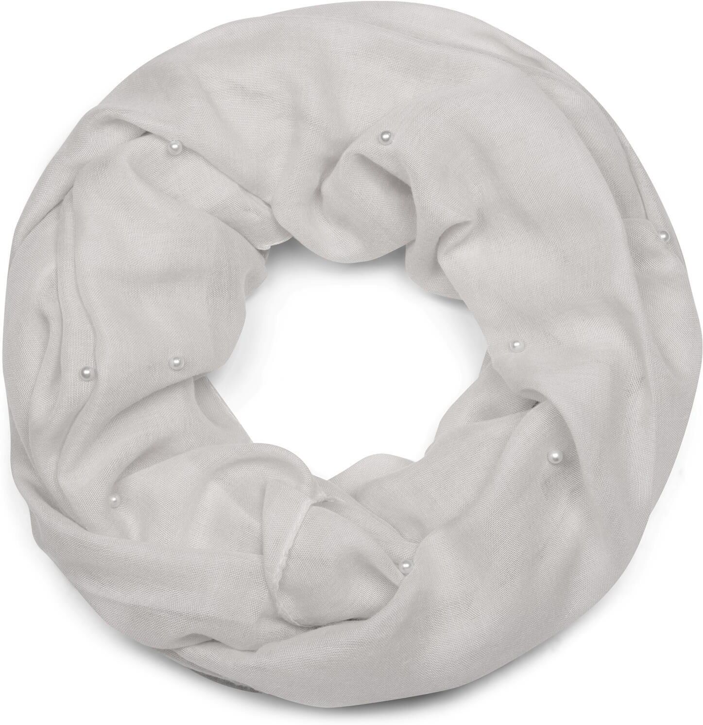 Loop STYLEBREAKER "Loop Schal mit Perlen Applikation", Damen, grau (hellgrau), Obermaterial: 50% Viskose CV. 50% Baumwolle CO., Modisch, Modetücher Loop