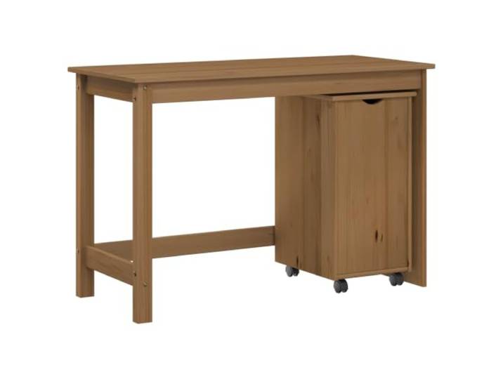 KTHLBRH Set aus Schreibtisch und Schrank, 2-teilig, braun, massives Massives Kiefernholz, 4 Rollen, 1 Einlegeboden, 1 Tür, pflegeleicht, Verwendung im Innen- und Außenbereich