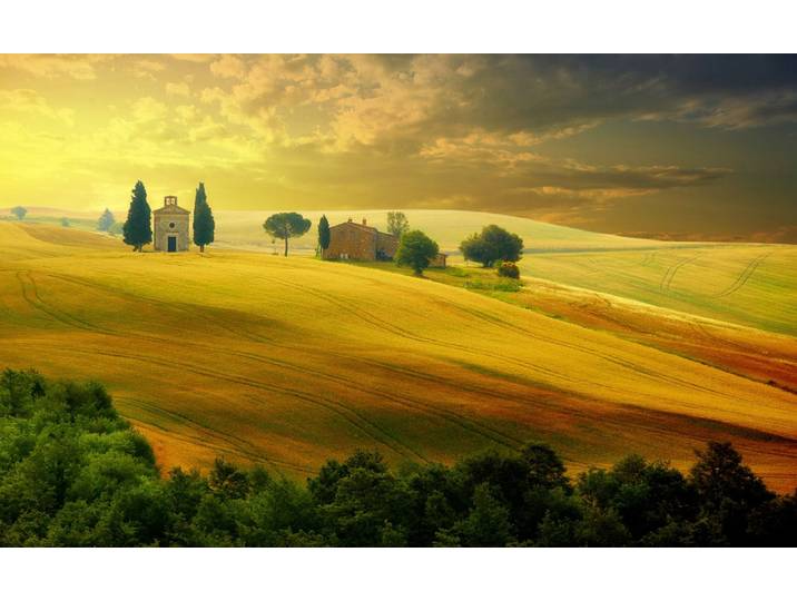 Fototapete PAPERMOON Toskana Landschaft , bunt, B:4m L:2,6m, Vlies, Tapeten, Fototapete