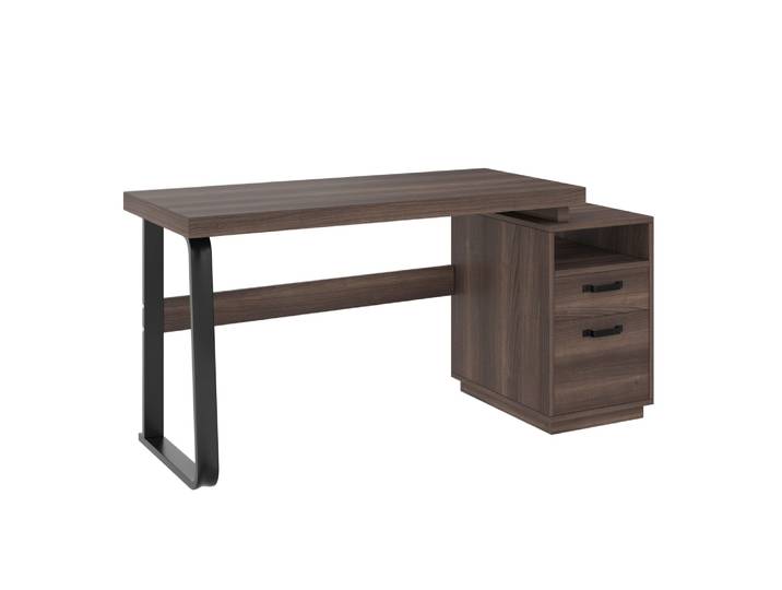 Bureau style industriel effet bois noyer 2 tiroirs 161×54×76.4cm