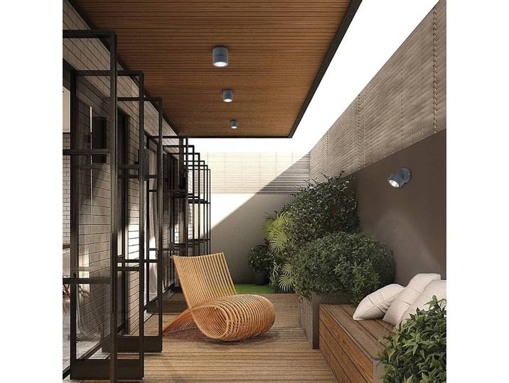 Viokef LED-Außen-Deckenstrahler Andria, dunkelgrau, Ø 9 cm, Metall Andria, schwarz, Aluminium