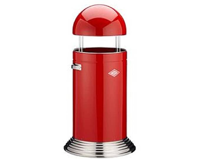 WESCO Big Cap mit Sockel Abfallsammler aus Edelstahl in der Farbe Rot mit einem Volumen von 120 Litern, mit Haube zum Schutz vor Regen