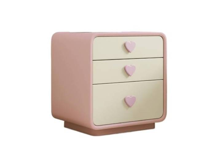 Zimmer Cremefarbener Nachttisch mit Aufbewahrungsschrank aus Massivholz Mit 3 Schubladen for Schlafzimmer(Pink,Groß)