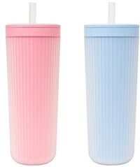 Abode Homewares Mesa Cold Double Wall Travel Tumbler w/ Straw - Pink & Green - 24 oz - Set of 2