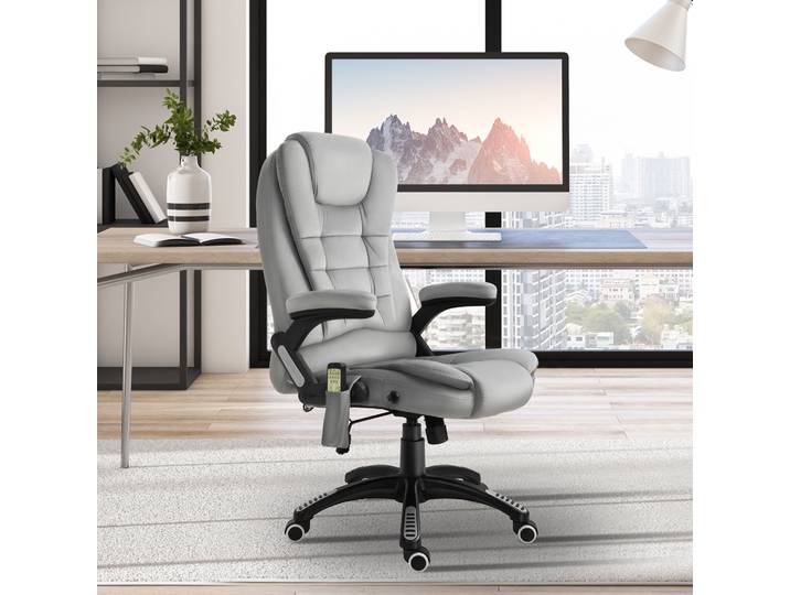 Vinsetto Fauteuil de Bureau Fauteuil de Direction avec Fonction de Massage Fauteuil de Direction avec Fonctions de Massage Fauteuil Réglable en Hauteur Chaise Pivotante Ergonomique Chaise de Jeu de Massage Gris 67 x 74 x 107–116 cm