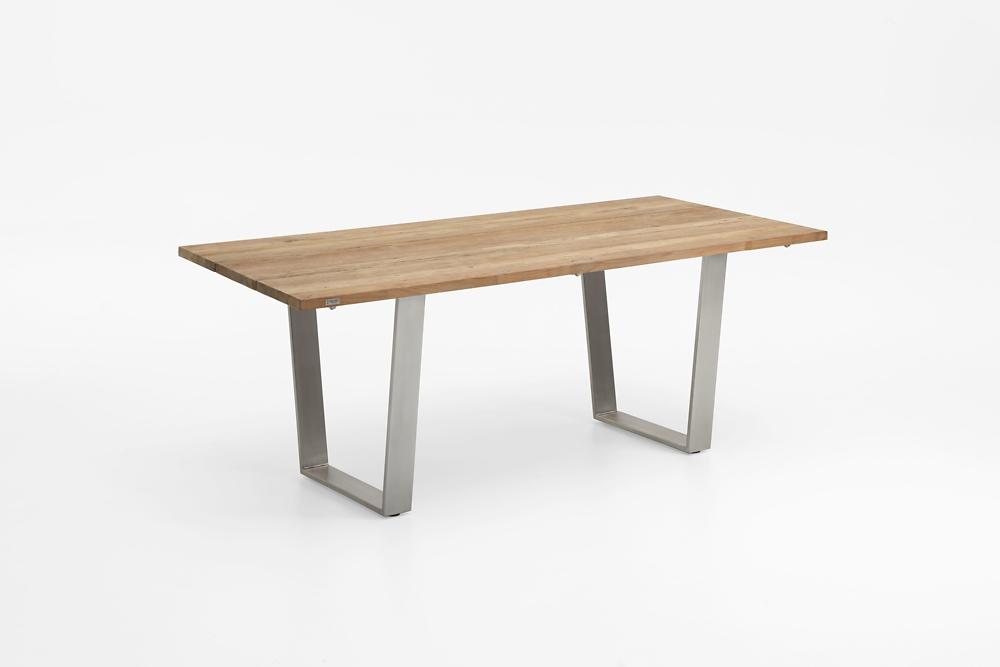 Gartentisch Noha 200x95 Tischplatte Teakholz Trapezkufe Edelstahl gebürstet
