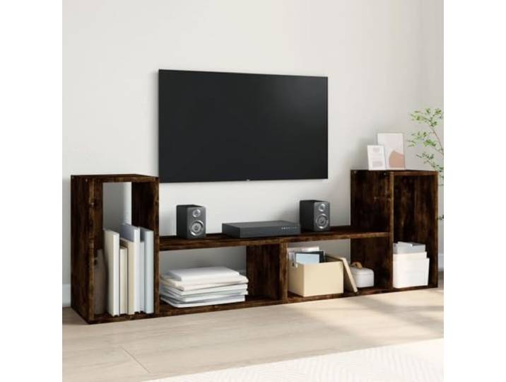 HEFZGDB TV-Schrank 2 STK. Räuchereiche 75x30x50 cm Holzwerkstoff mit 4 offenen Fächern, langlebiges Sideboard für Wohnzimmer, praktische Aufbewahrungslösung, Robustes Möbelstück