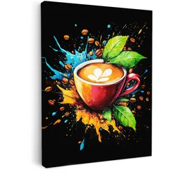 LEINWANDBILD Kaffee - Graffiti - Trinken - Abstrakt Wandbild Wohnzimmer 60x80 cm