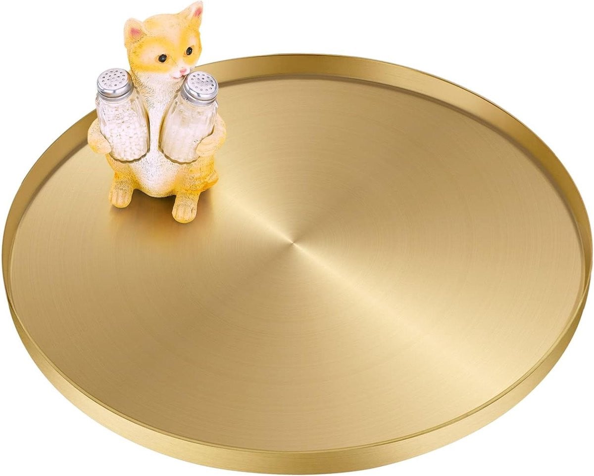 Ronde metalen decoratieve schaal met antislipmatten in goud, Ø 32 cm