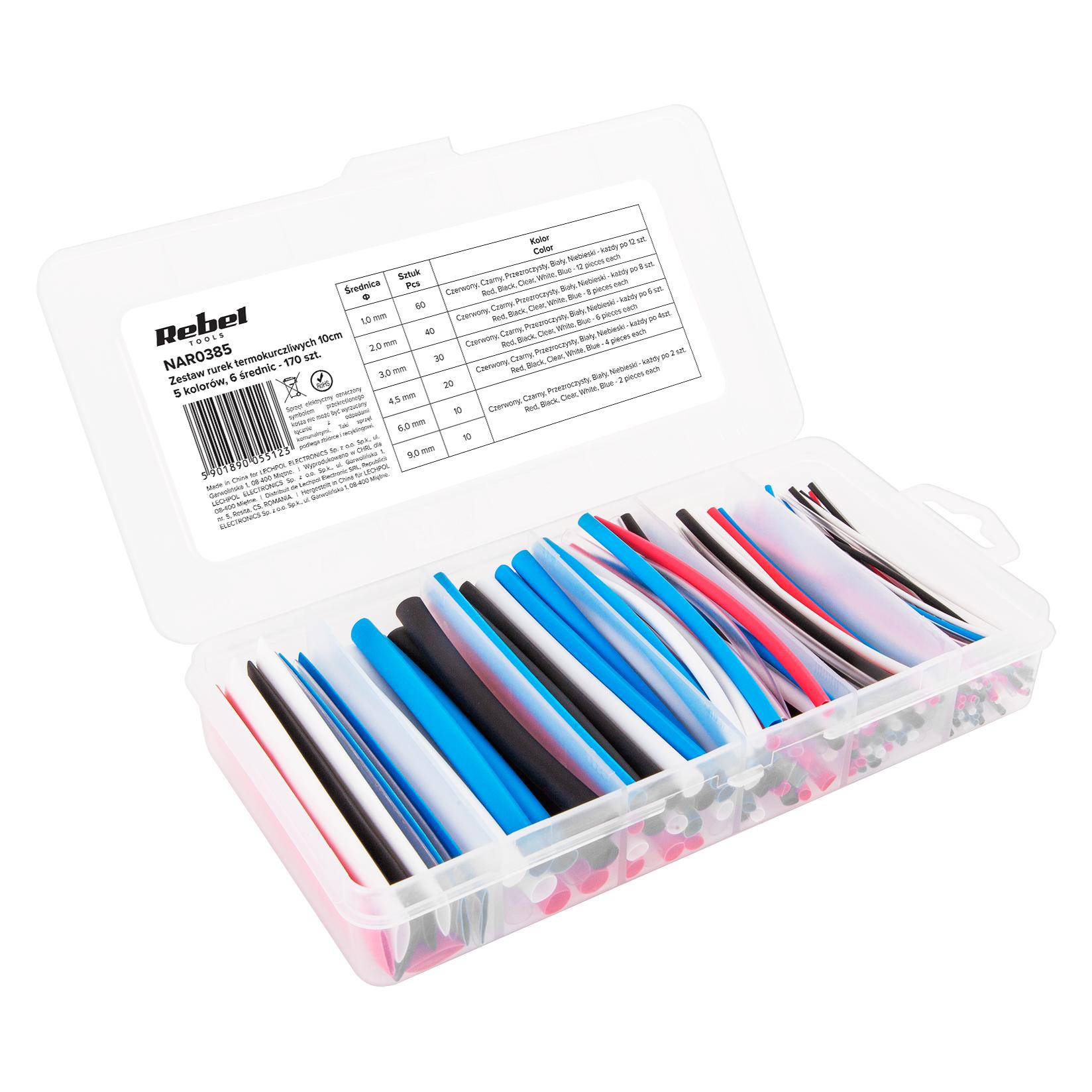 Cabletech Set of heat shrinkable tubes 10cm - 5 colors, 6 diameters - 170 pcs. (21421811)