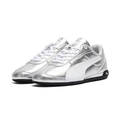 Sneaker PUMA "Replicatch Metallic Whisper Sneakers Damen", Damen, Gr. 36, silber (silber weiß metallic), Obermaterial: Textil, Synthetik. Futter: Textil. Innensohle: Textil. Laufsohle: Gummi, Schuhe Sneaker