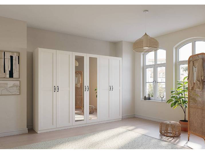 Drehtürenschrank Cottage 271cm Weiß mit Spiegeltür/-en