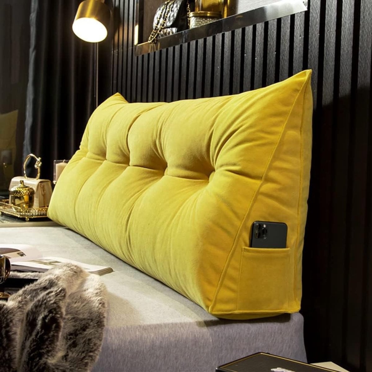 Driehoekig bedkussen geel - Ergonomisch leeskussen voor rugsteun - 180 cm